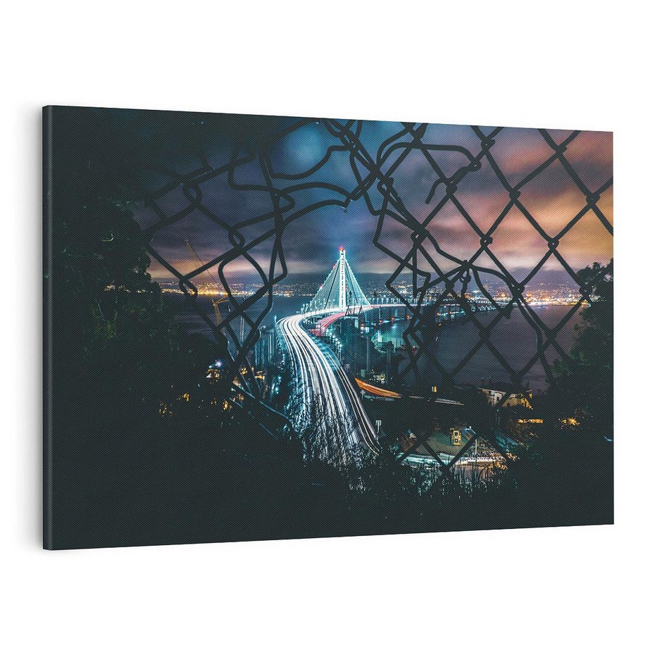 Obraz na płótnie 120x80 - Most nocą - Światła i refleksy - most, światła