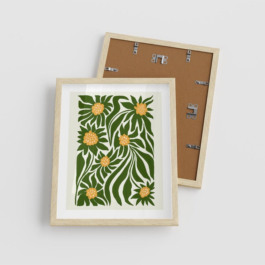 Plakat w ramie 40x50 - Spojrzenie wgłąb roślinnego świata - abstrakcyjne kwiaty, kompozycja - rama drewno