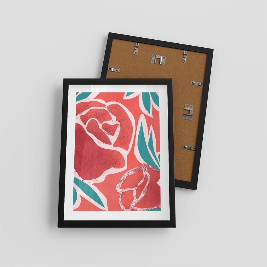 Plakat w ramie 30x40 - Rozkwitające Kształty - nowoczesny plakat, abstrakcyjne róże - rama czarna