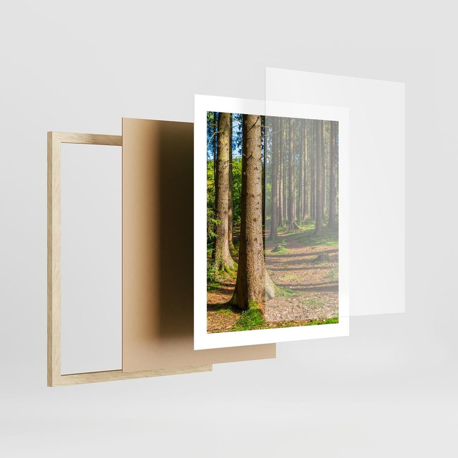 Plakat w ramie 40x50 - Las: harmonia natury - las, drzewa - rama drewno