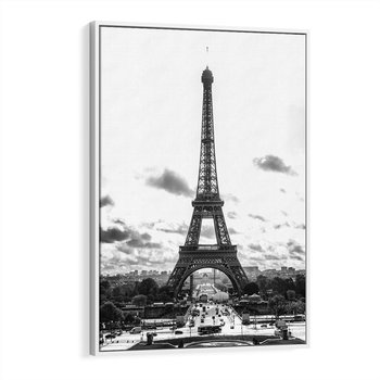Obraz w ramie 70x100 - Wieża Eiffla - czarno białe zdjecie, wieża eiffla - rama biała