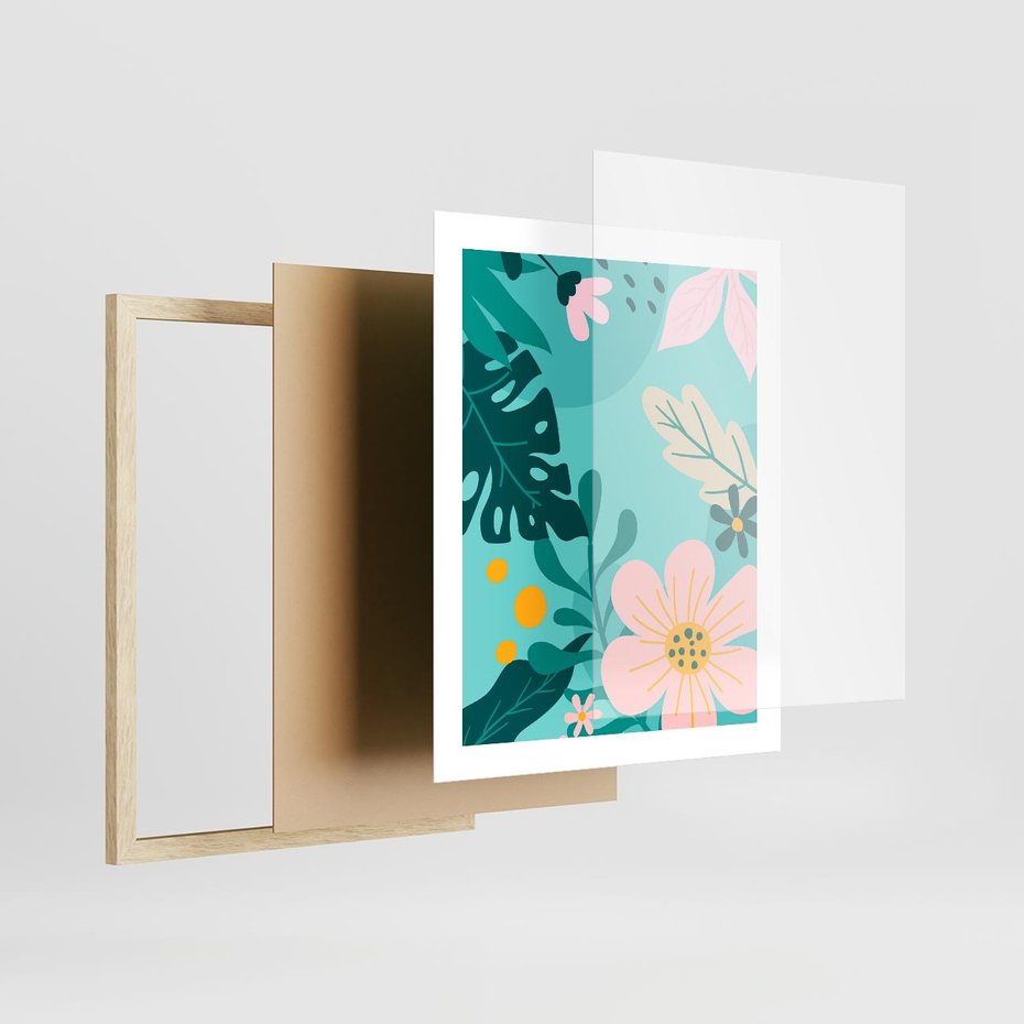 Plakat w ramie 40x50 - Kwiatowy Impuls - pastelowa kompozycja, kwiaty - rama drewno
