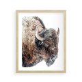 Plakat w ramie 40x50 - Obraz Dzikiej Przyrody w Śnieżnym Otoczeniu - żubr, śnieg - rama drewno