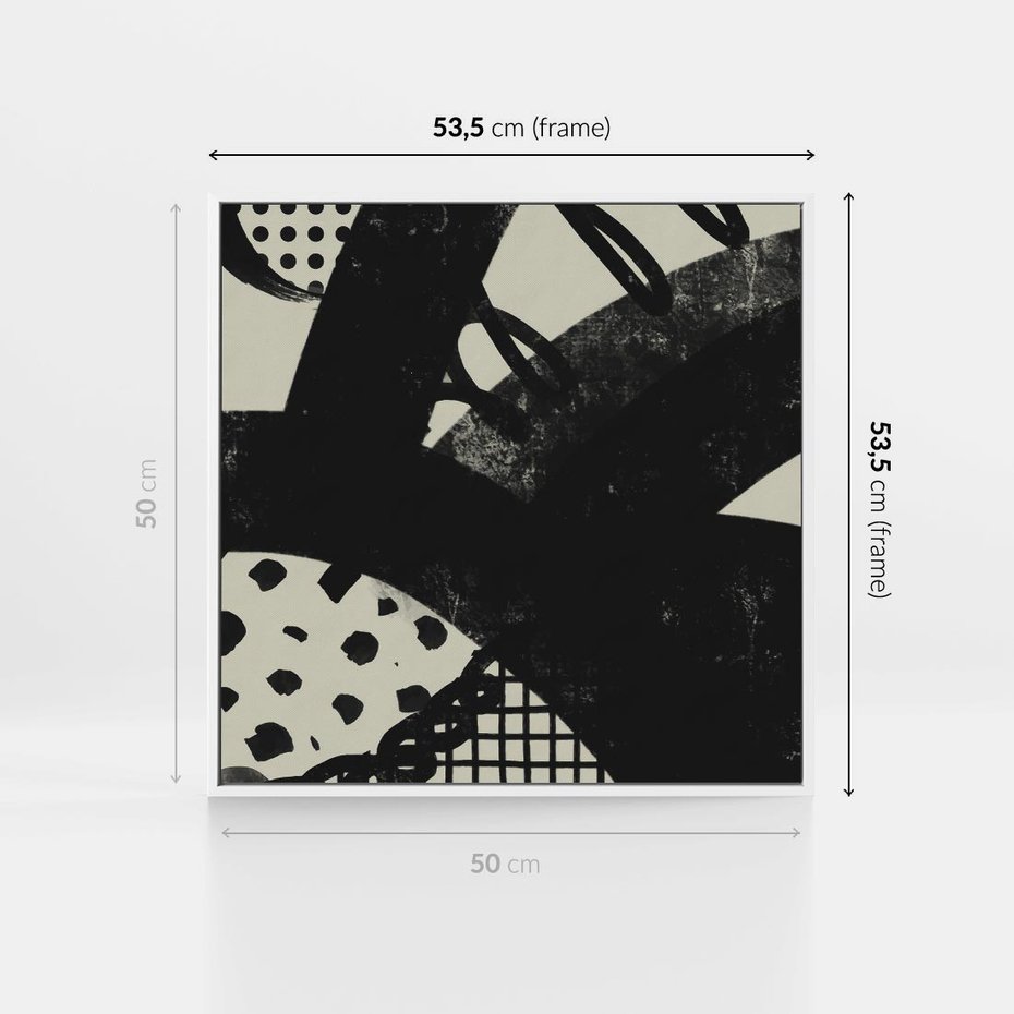 Obraz w ramie 50x50 - Nieznanie Zaskoczenia - bstrakcyjna mroczna kompozycja, nieregularne - rama biała
