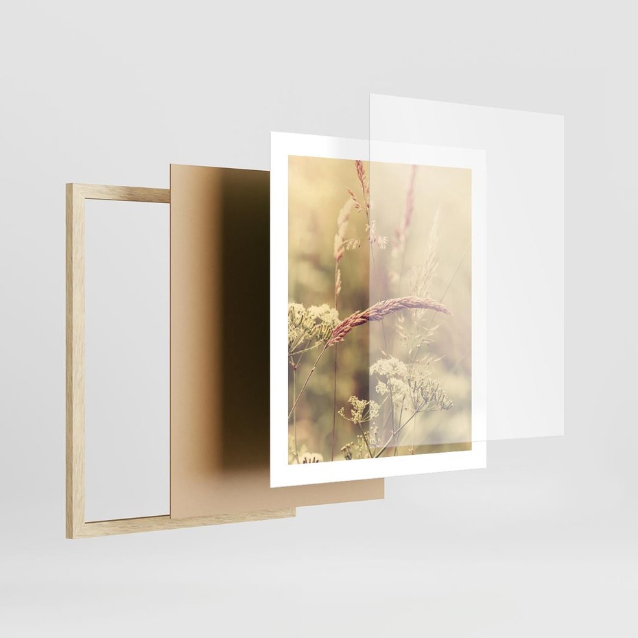 Plakat w ramie 40x50 - Boho Wizja - suszone, trawy - rama drewno