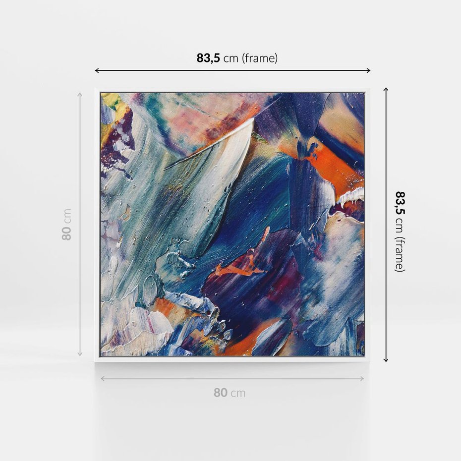 Obraz w ramie 80x80 - Rytmy ukrytych pragnień - chaos i abstrakcja, plamy koloru - rama biała