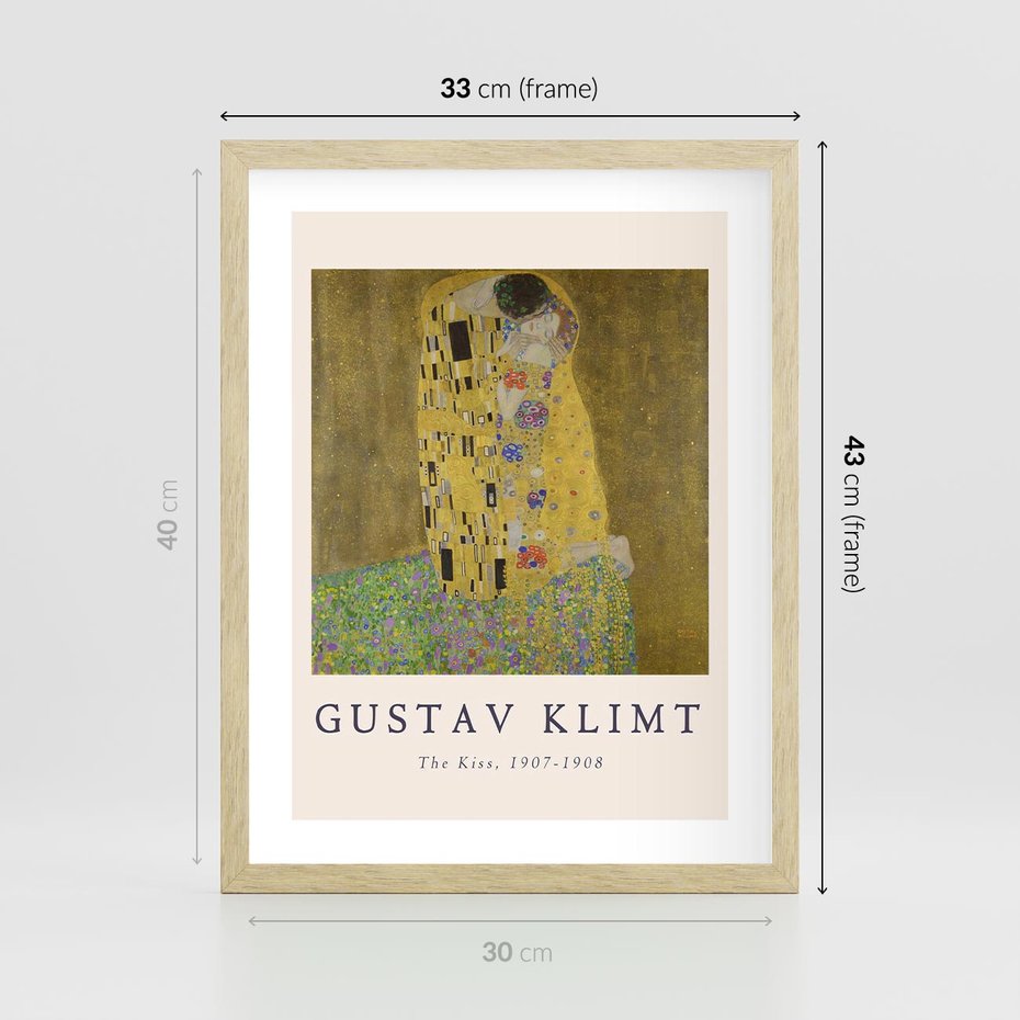 Plakat w ramie 30x40 - Sztuka Klimta - gustav klimt, pocałunek - rama drewno