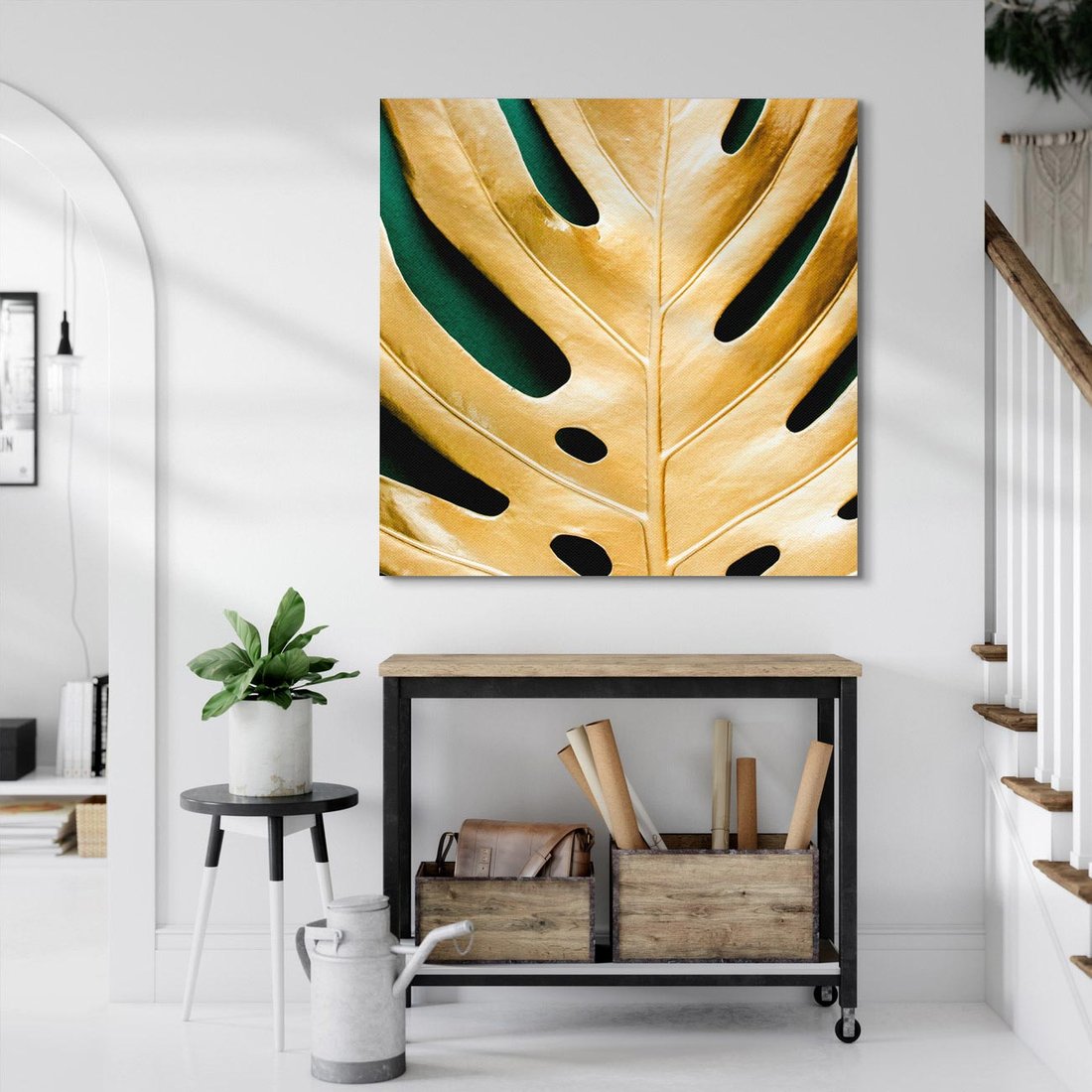 Obraz na płótnie 40x40 - Piękno i Styl - złote, liście