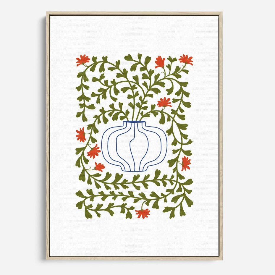 Obraz w ramie 50x70 - Wewnętrzne Fale - kwiaty w wazonie, minimalizm - rama drewno