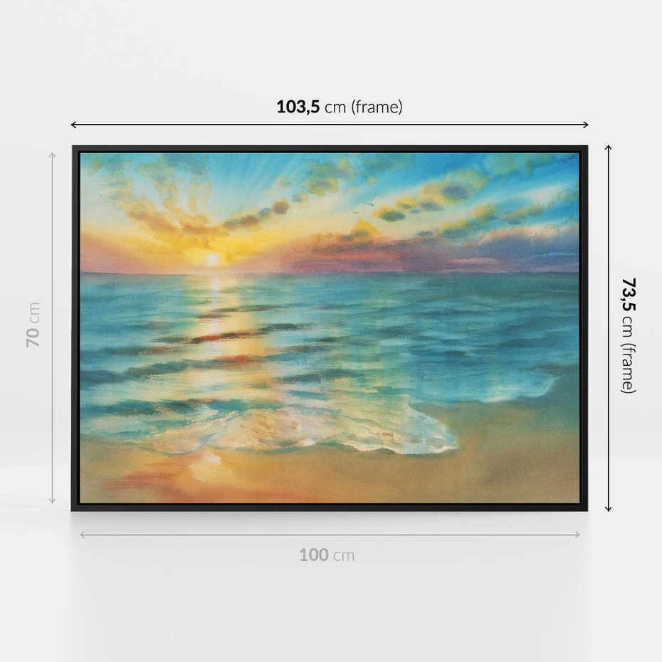 Obraz w ramie 100x70 - Objawienie Fioletowego Świtu - fioletowy wschód słońca, słońce wschodzi nad morzem - rama czarna