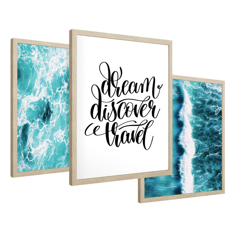 Zestaw obrazy w ramie 50x70 galeria - Podróż, cytat, motywacja - rama drewno