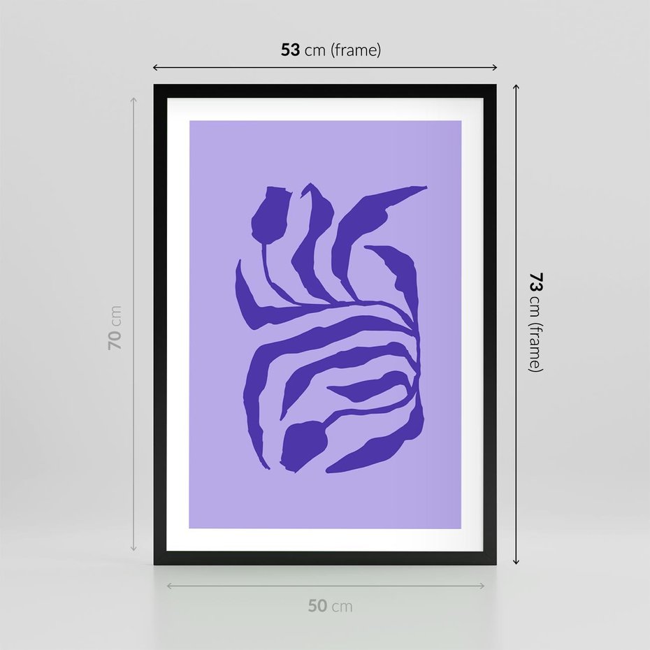 Plakat w ramie 50x70 - Boho Sztuka Wolności - kwiaty, energetyczne fioletowe tło - rama czarna