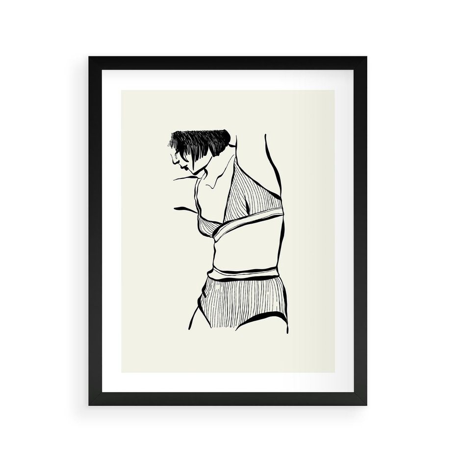 Plakat w ramie 40x50 - Minimalistyczny Urok - szkic, kobieta w bieliźnie - rama czarna