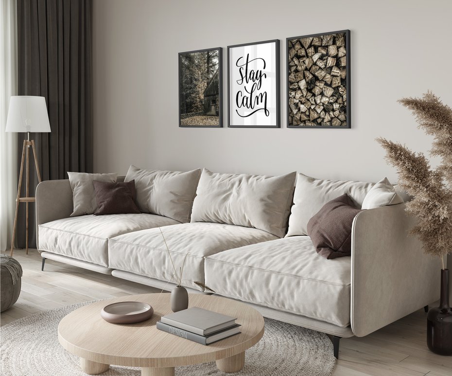 Zestaw obrazy w ramie 40x50 galeria - Spokój, cytat, typografia, rustykalny - rama czarna