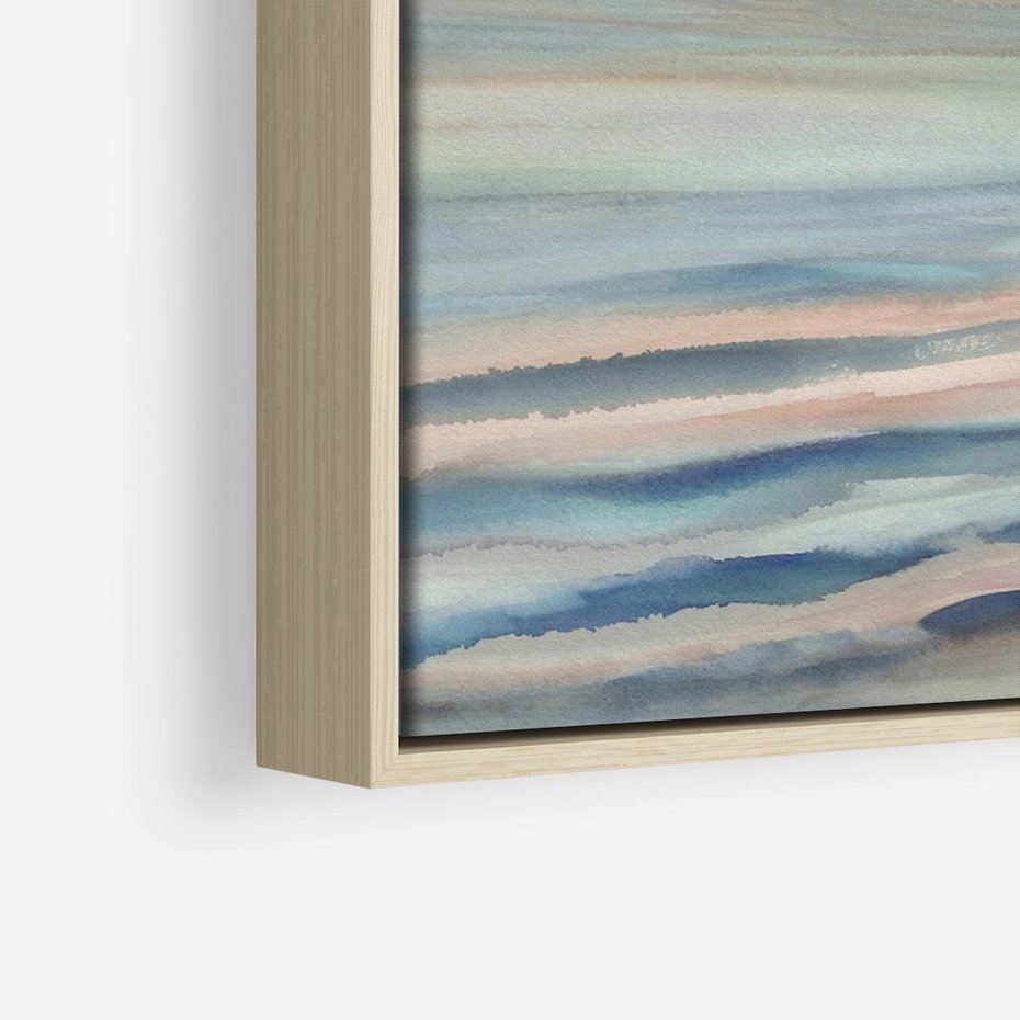 Obraz w ramie 120x80 - Witraże roziskrzonych myśli - akwarela, zamglony wschód słońca - rama drewno