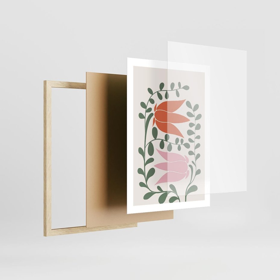 Plakat w ramie 50x70 - Rozkwitające Kontury - plakat, kwiaty - rama drewno
