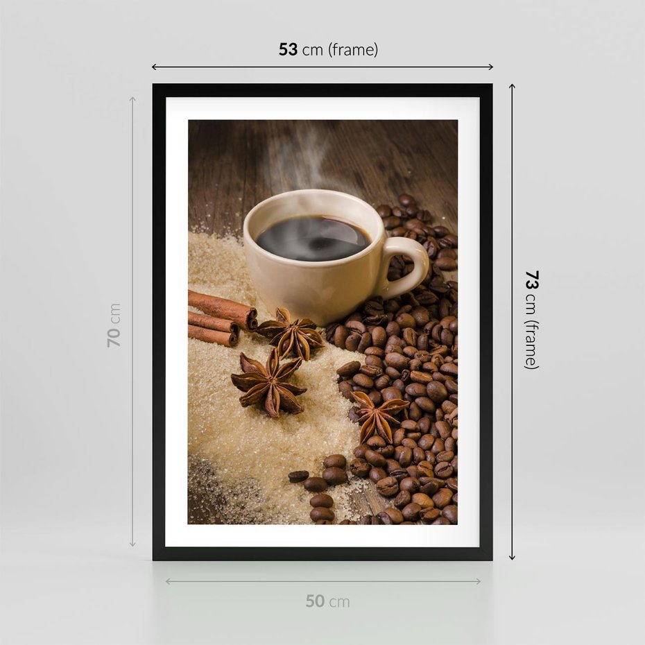 Plakat w ramie 50x70 - Kawowa filiżanka pełna aromatu - kawa, filiżanka - rama czarna