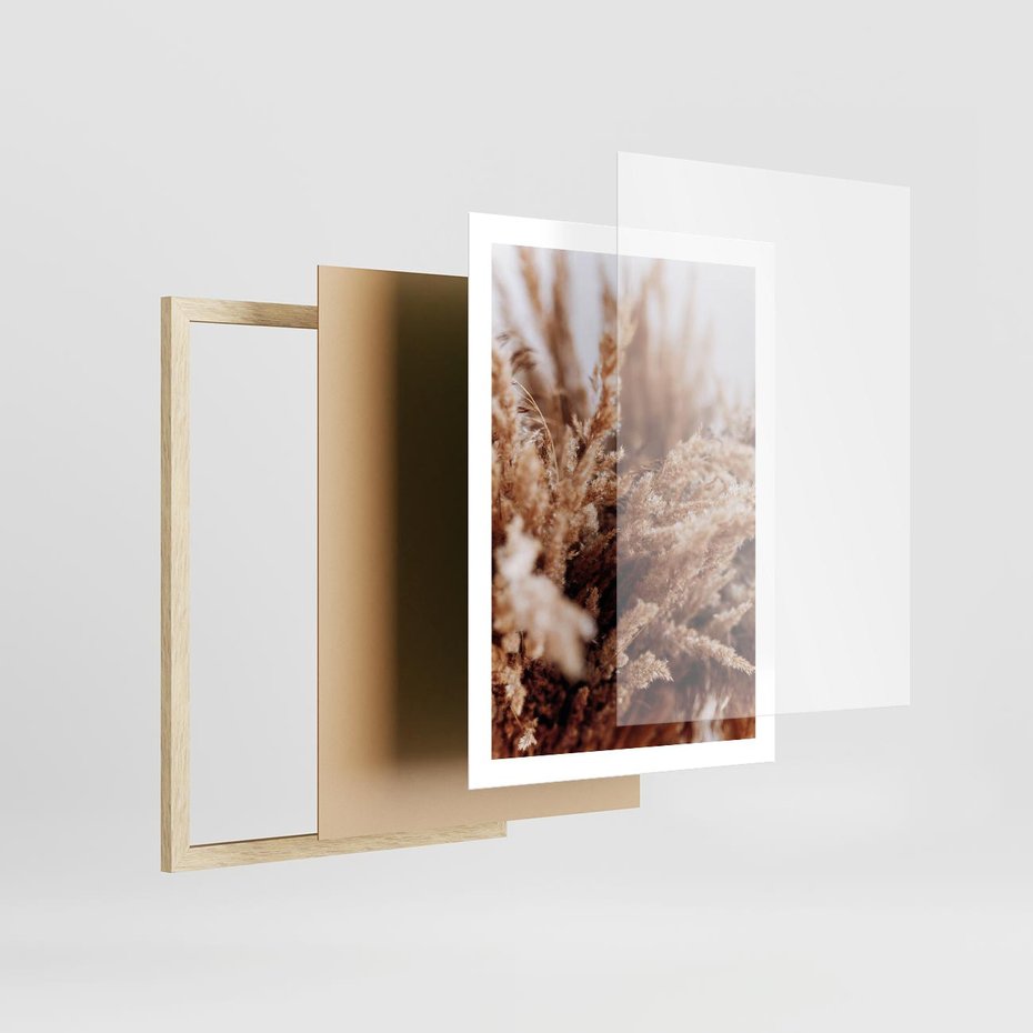 Plakat w ramie 50x70 - Sztuka Suszonych Traw - trawa pampas, suszone trawy - rama drewno