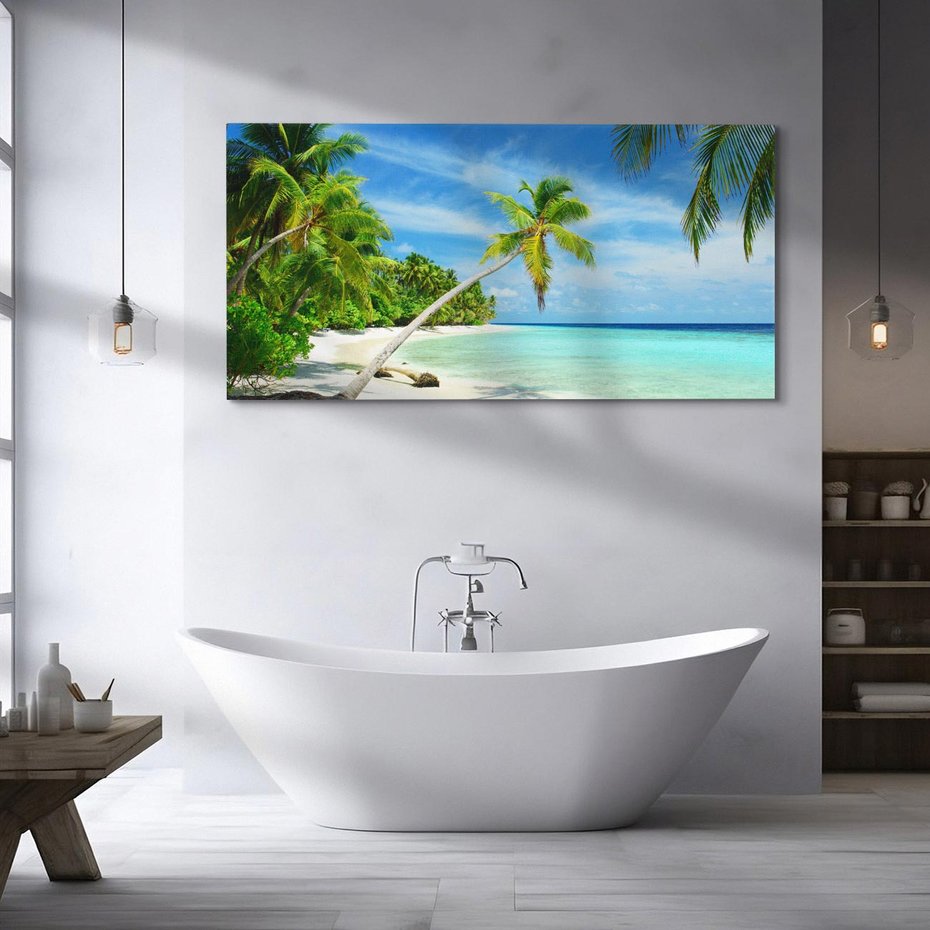 Obraz na płótnie 140x70 - Raj na Malediwach: plaża, morze i palmy - Malediwy, plaża