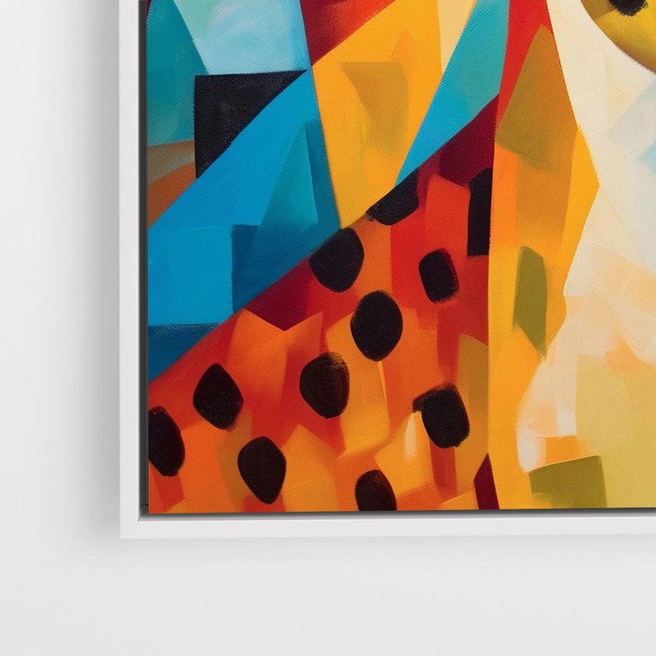 Obraz w ramie 50x50 - Dzikie Piękno - abstrakcyjny portret geparda, intensywne kolory - rama biała