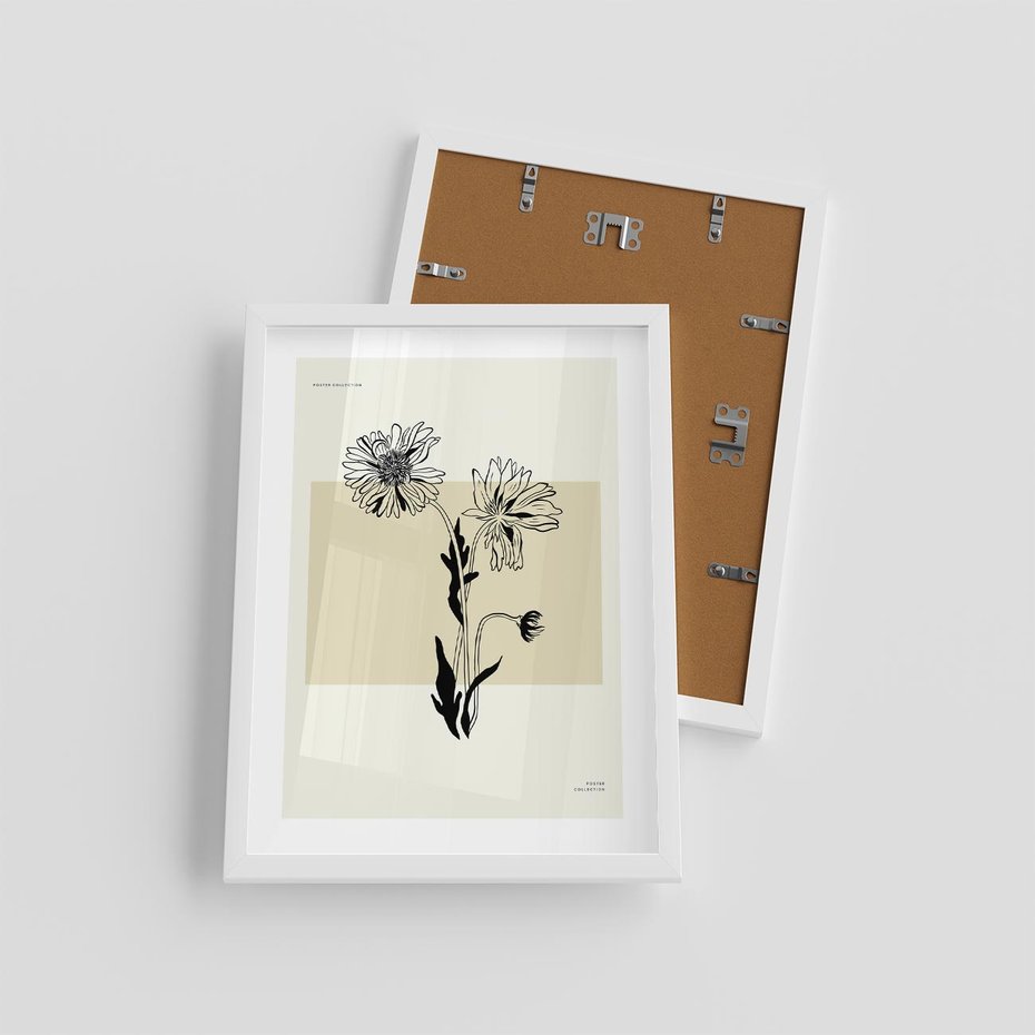 Plakat w ramie 30x40 - Kwiatowe Płótno - kwiaty, typografia - rama biała