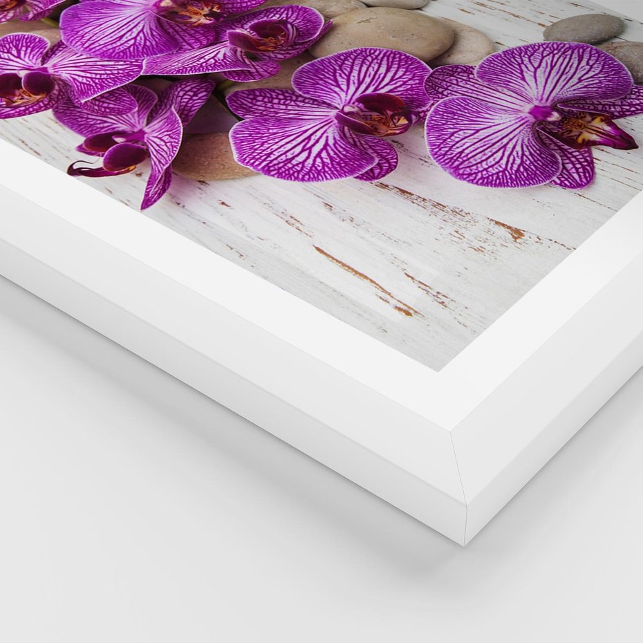Plakat w ramie 50x70 - Relaksujące spa w otoczeniu orchidei - spa, świece - rama biała