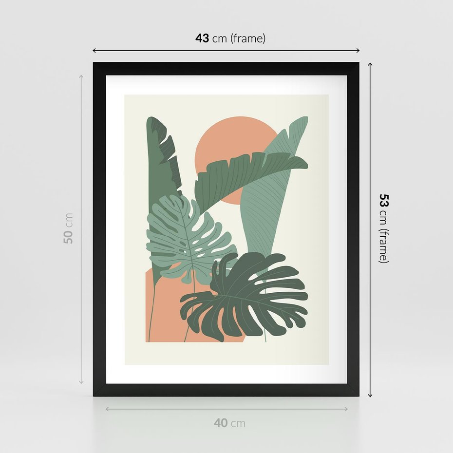 Plakat w ramie 40x50 - Abstrakcyjne Tropiki - liście, rośliny tropikalne w graficznym stylu - rama czarna