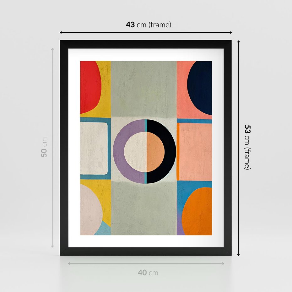 Plakat w ramie 40x50 - Taniec Kształtów Emocji - abstrakcyjne geometryczne kształty, olejny obraz - rama czarna