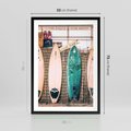 Plakat w ramie 50x70 - Deski Surfingowe w Pionie - deski surfingowe, ustawione pionowo - rama czarna