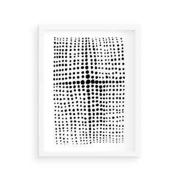 Plakat w ramie 50x70 - Refleksje Monochromatycznych Widoków - abstrakcyjna kompozycja z czarnych kropek, minimalistyczny czarno bialy plakat - rama biała