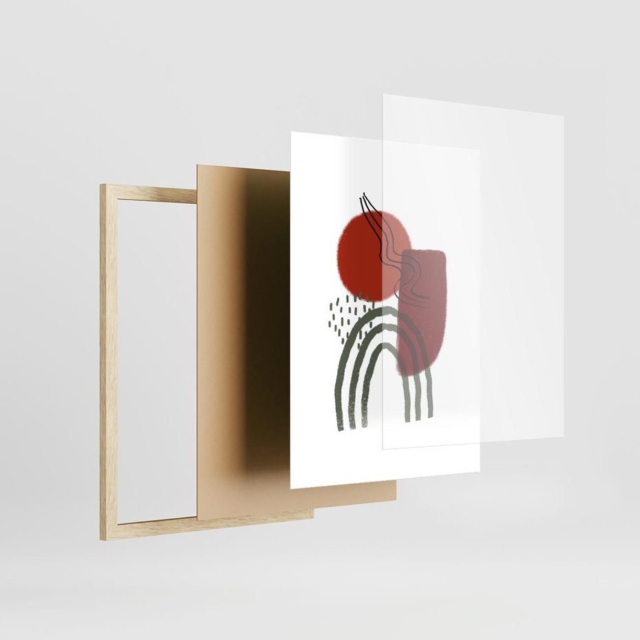 Plakat w ramie 50x70 - Abstrakcyjne Pulsacje - abstrakcyjna sztuka, boho kształty - rama drewno