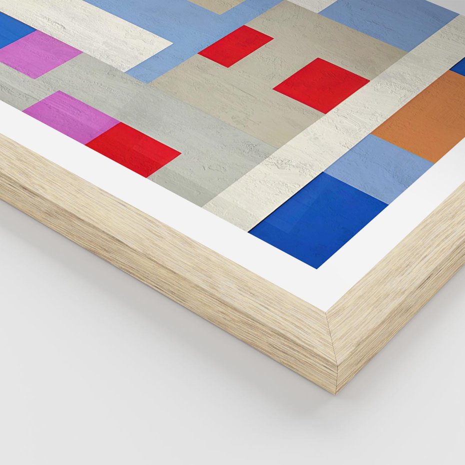 Plakat w ramie 40x50 - Bezczasowe Przenikanie Kształtów - abstrakcyjne geometryczne kształty, olejny obraz - rama drewno