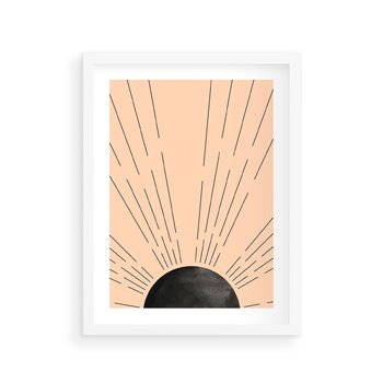 Plakat w ramie 40x50 - Migocące Kształty Promieni - boho czarne słońce, nowoczesna grafika - rama biała