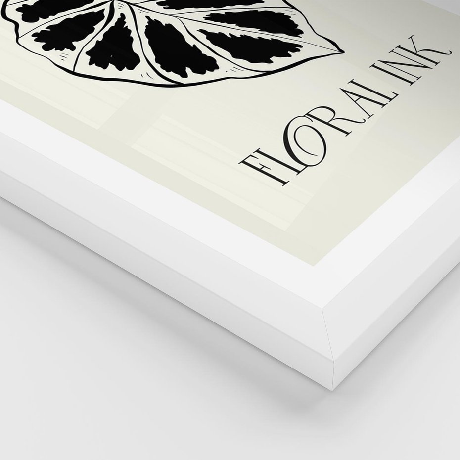 Plakat w ramie 50x70 - Zapisane na liściach wspomnienia - liść, czarny kontur na jasnym tle - rama biała