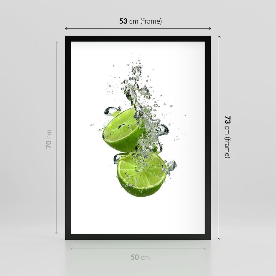 Plakat w ramie 50x70 - Kuchenne limonki na stole - limonki, kuchnia - rama czarna