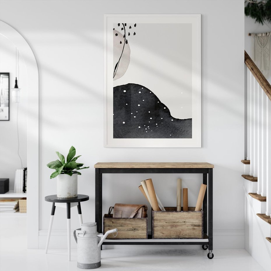 Plakat bez ramy 21x30 - Szara Abstrakcja - abstrakcja, akwarela