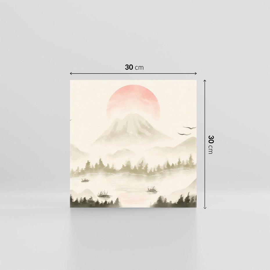 Obraz na płótnie 30x30 - Przyroda Japonii - japońska akwarela, góry