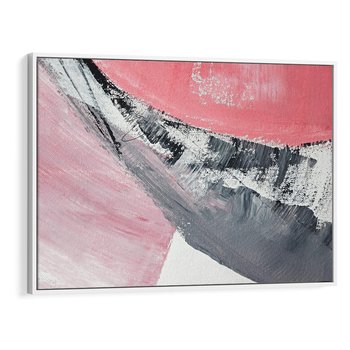 Obraz w ramie 70x50 - Kontrastujący Ruch Emocji - abstrakcyjne pasy farby, kolory róż szary czarny - rama biała