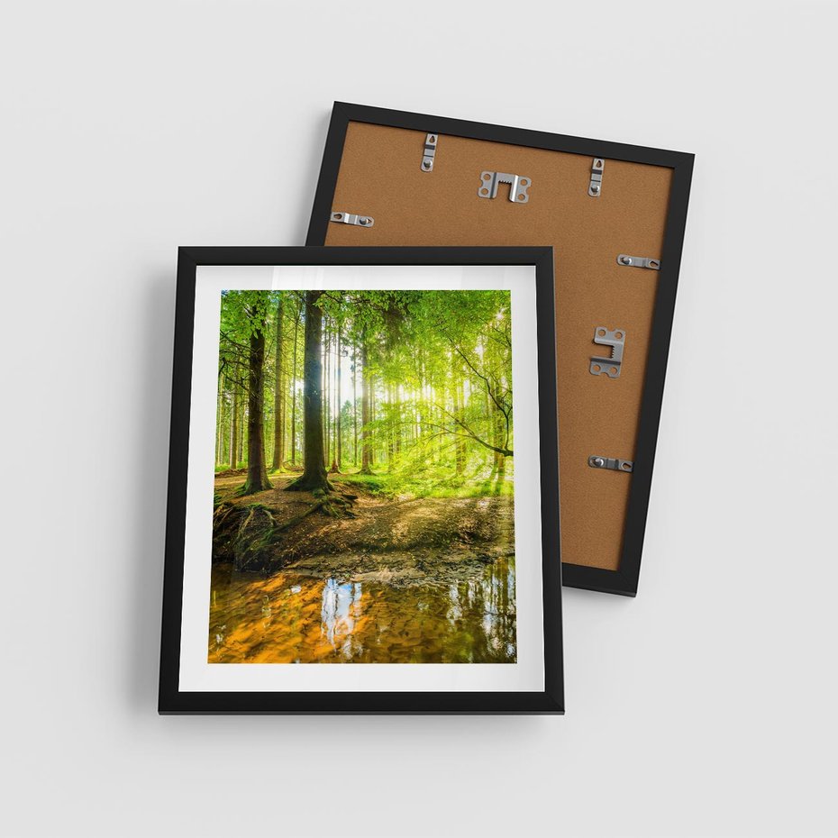 Plakat w ramie 40x50 - Las nad Wodą - las, woda - rama czarna