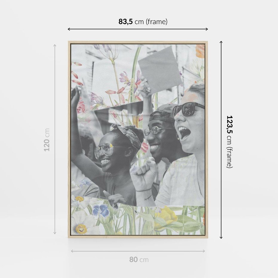 Obraz w ramie 80x120 - Księga zaklętych marzeń - kolaż, czarnobiałe zdjęcie wesołych młodych ludzi - rama drewno