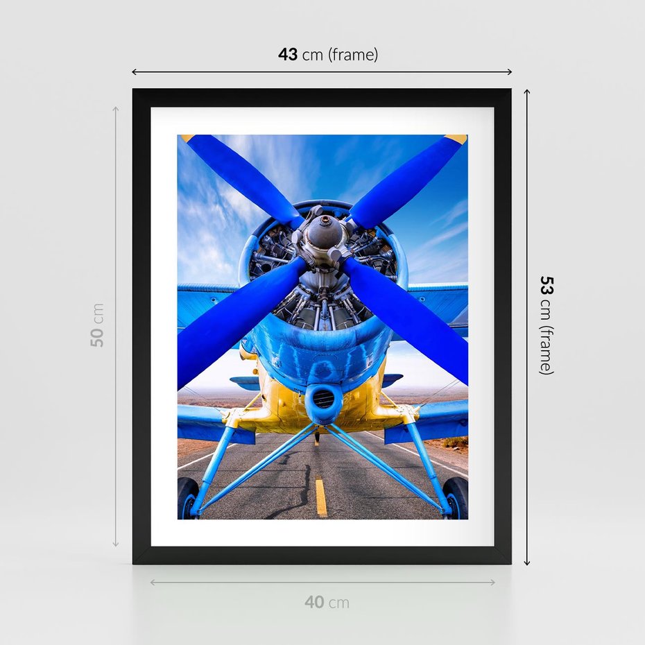 Plakat w ramie 40x50 - Śmigłowiec indygo - samolot, śmigło - rama czarna