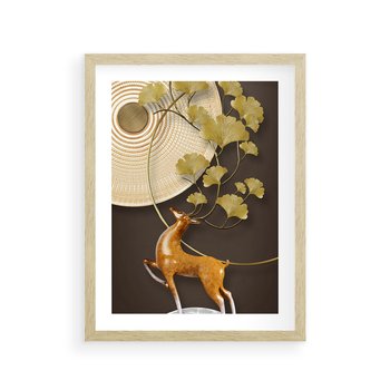 Plakat w ramie 30x40 - Elegancja i Tradycja - złote, liście - rama drewno