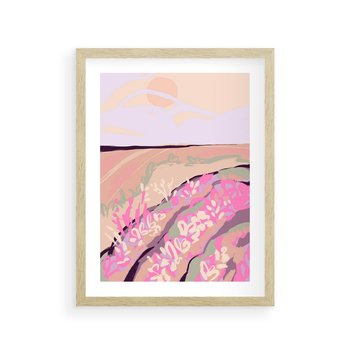 Plakat w ramie 40x50 - Harmonijny Świt - pastelowy krajobraz, nowoczesny plakat - rama drewno