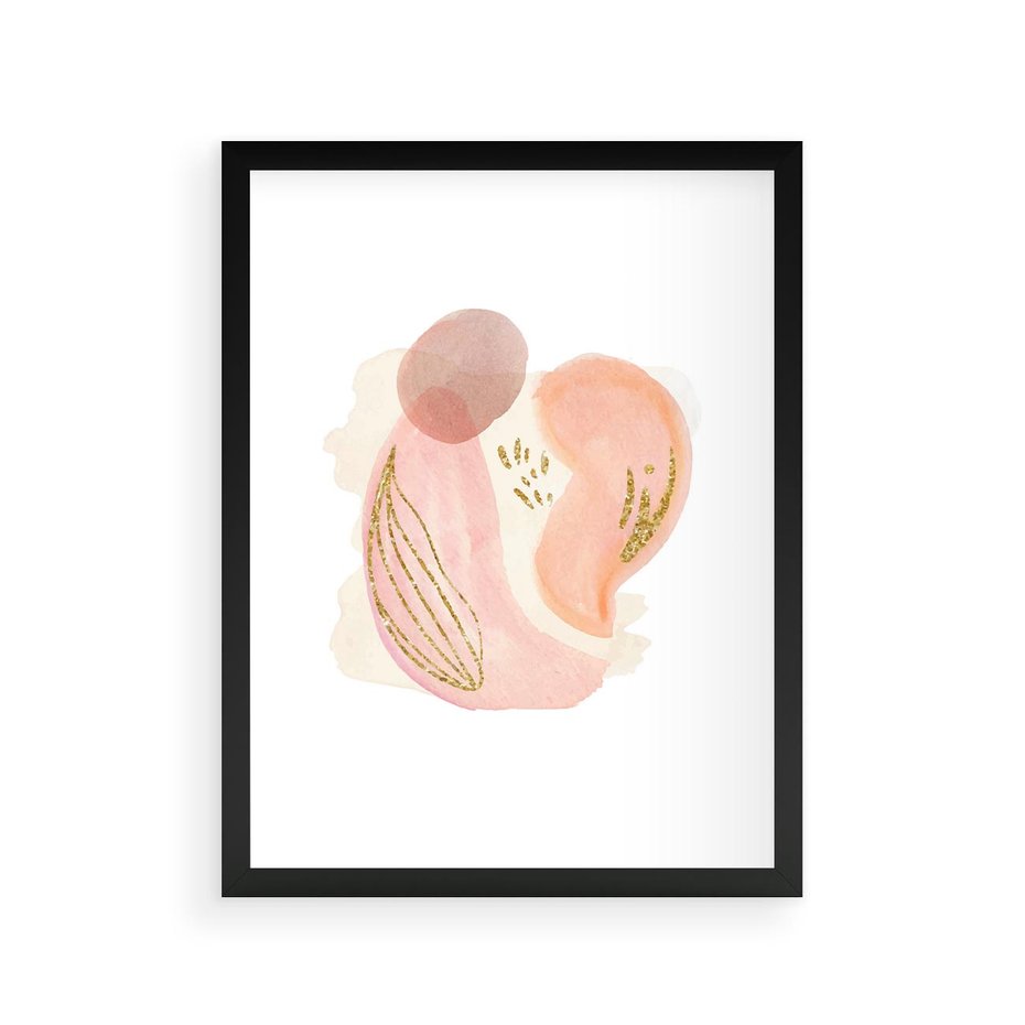 Plakat w ramie 30x40 - Impresje Przenikających Form - abstrakcyjne akwarelowe plamy, minimalizm - rama czarna