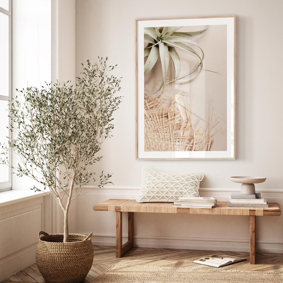 Plakat w ramie 40x50 - Aloes w Stylu Boho - kompozycja, wiklina - rama drewno