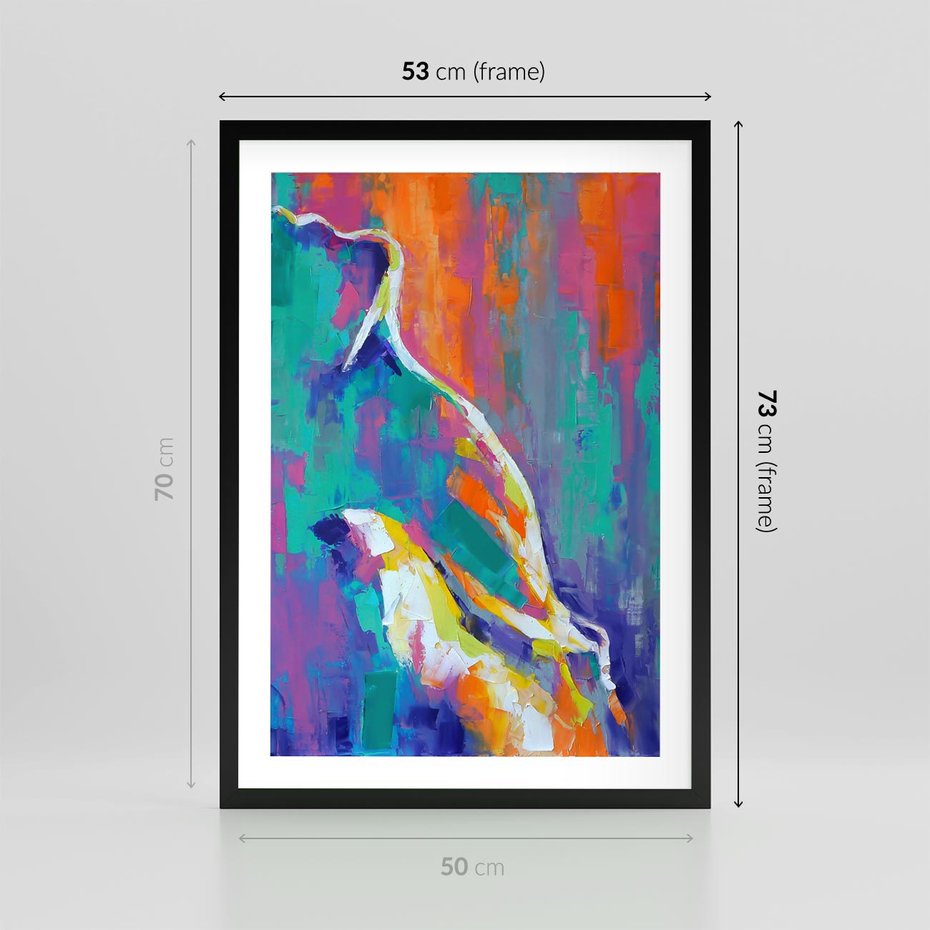 Plakat w ramie 50x70 - Olejne Wibrujące Emocje - abstrakcyjny obraz, różne kolorowe maźnięcia pędzla - rama czarna