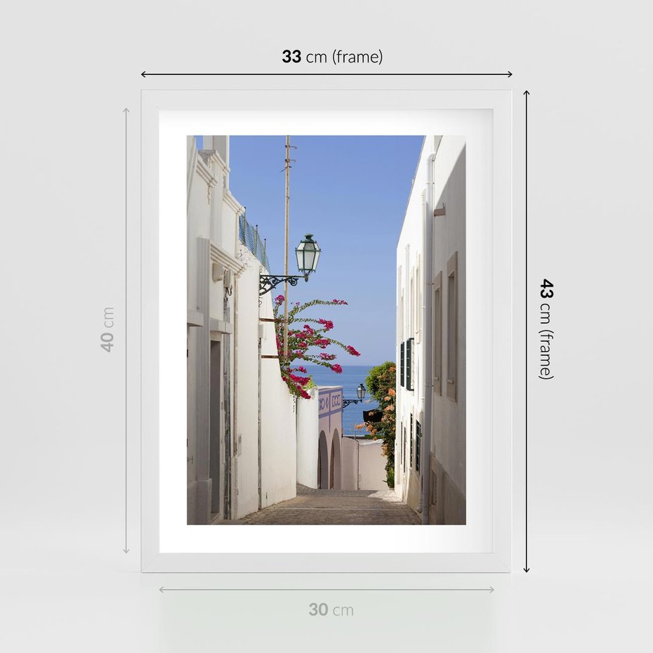 Plakat w ramie 30x40 - Podróże w Czasie: Perspektywiczna Uliczka - uliczka, perspektywa - rama biała