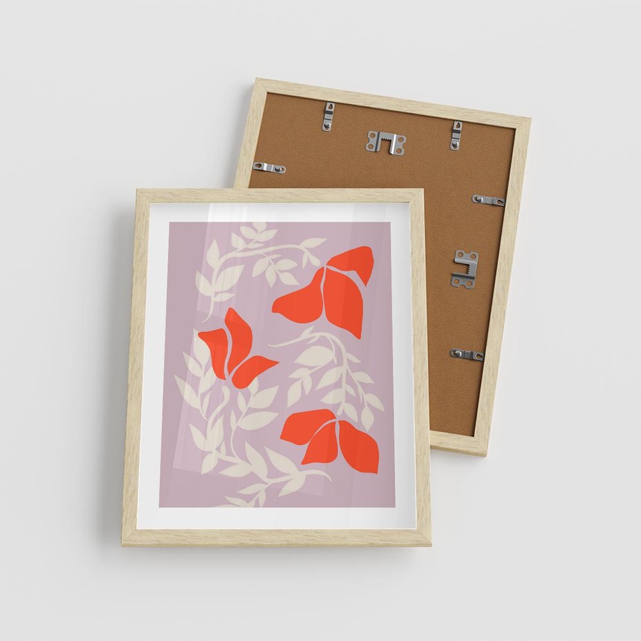 Plakat w ramie 40x50 - Kwiatowa Kreatywność - nowoczesny plakat, roślinne motywy - rama drewno