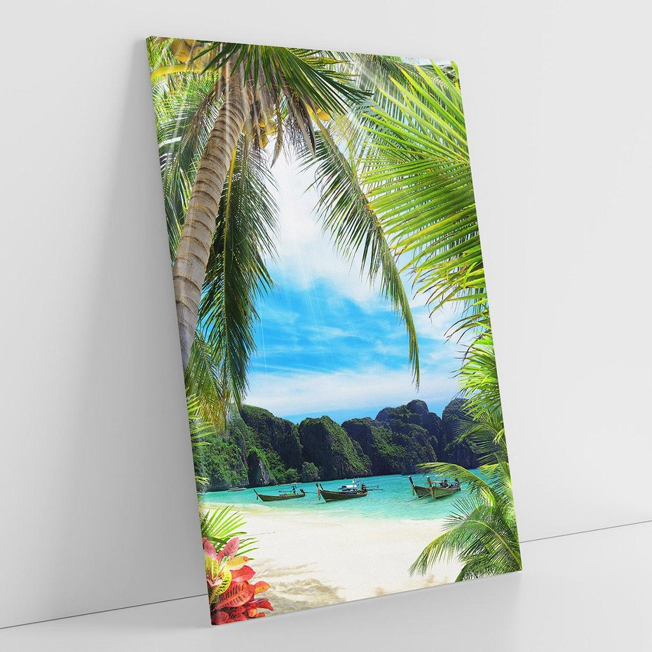 Obraz na płótnie 80x120 - Palmy tańczące na tropikalnej plaży - palmy, plaża