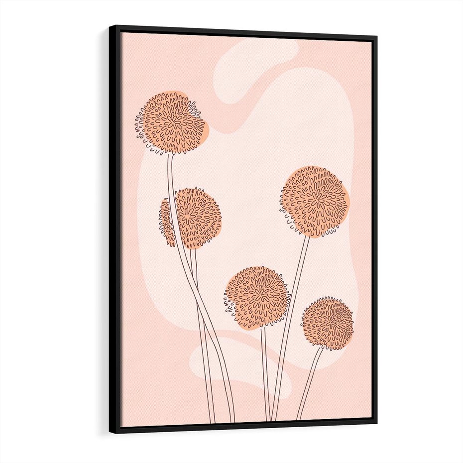 Obraz w ramie 70x100 - Rozkwitające Emocje - minimalistyczny plakat, pudrowe kwiaty - rama czarna